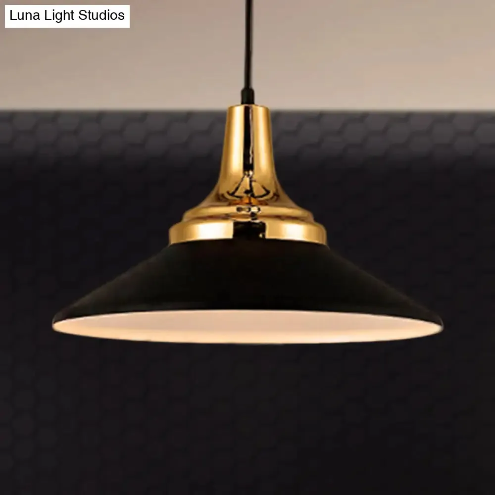 Conic Metal Pendant Lighting - Nordic Style, 1 Light, Black/White, 9.5"/14" Width