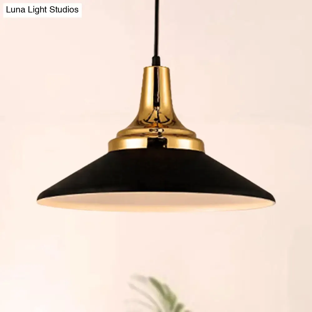 Conic Metal Pendant Lighting - Nordic Style, 1 Light, Black/White, 9.5"/14" Width