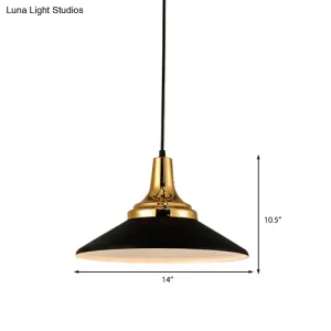 Conic Metal Pendant Lighting - Nordic Style, 1 Light, Black/White, 9.5"/14" Width