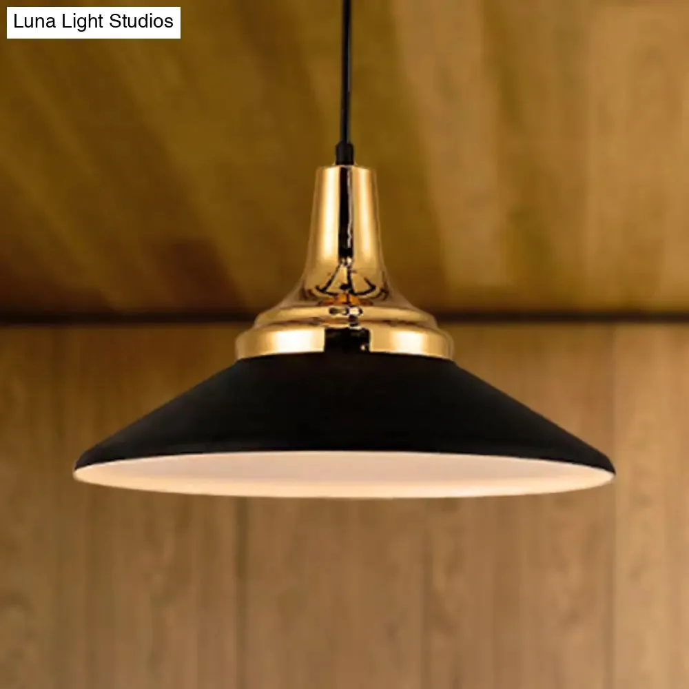 Conic Metal Pendant Lighting - Nordic Style, 1 Light, Black/White, 9.5"/14" Width