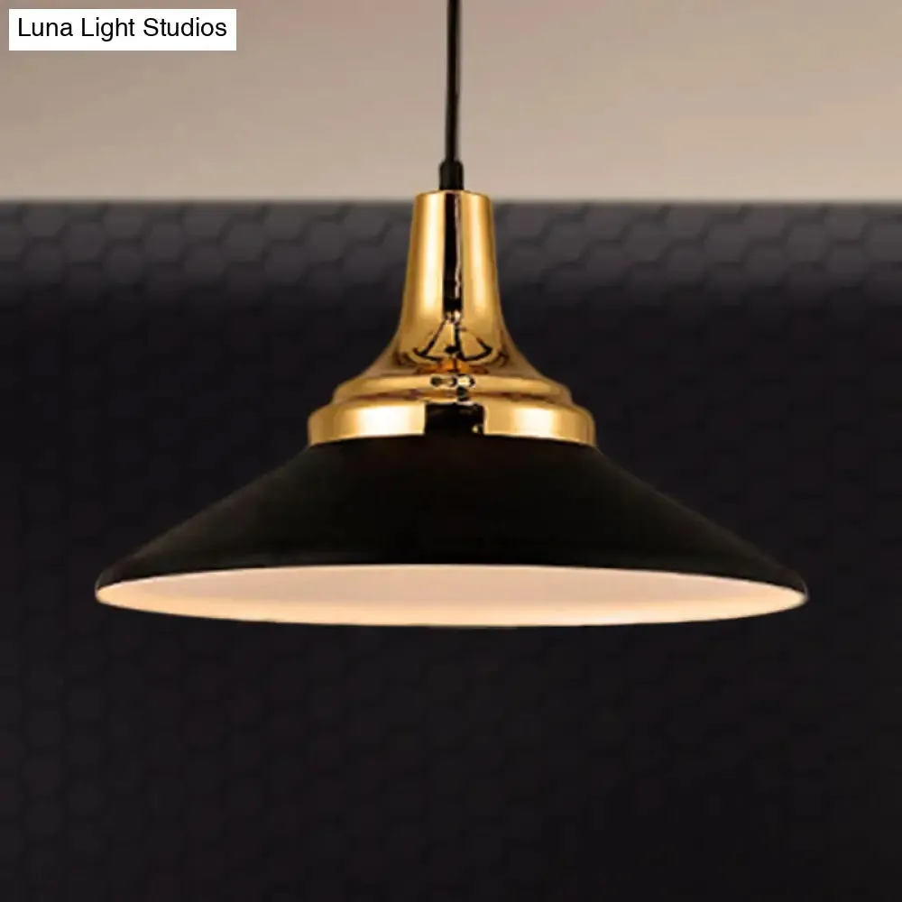Conic Metal Pendant Lighting - Nordic Style, 1 Light, Black/White, 9.5"/14" Width