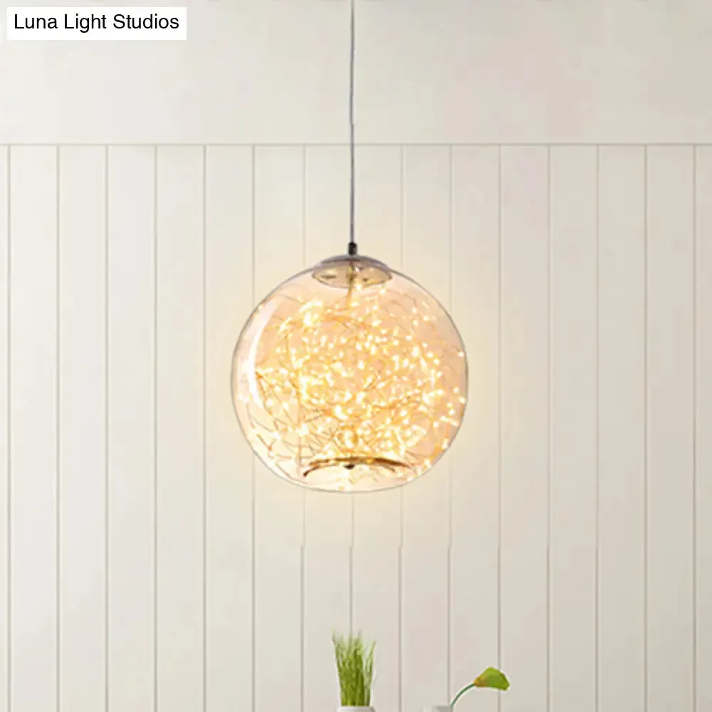Contemporary LED Pendant Light with Amber/Smoke Grey Glass Globe/Cylinder/Oval - Ideal for Living Room