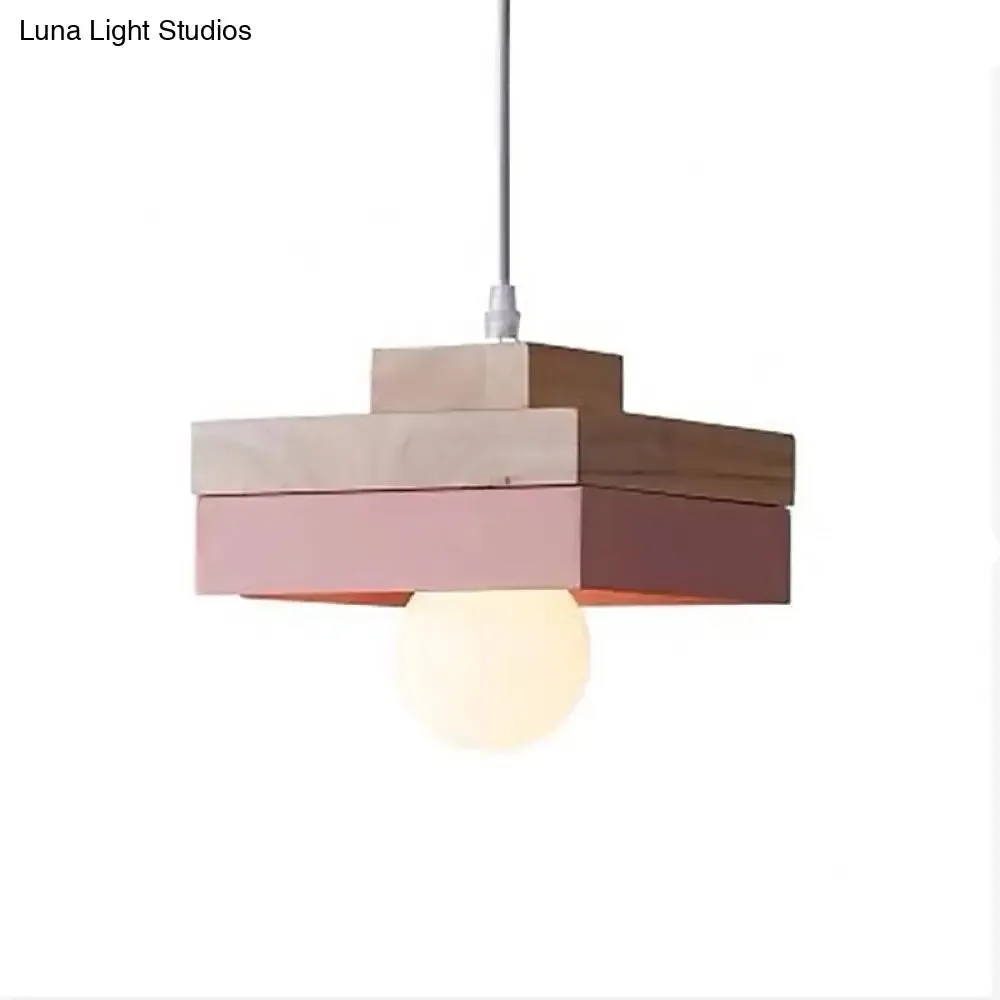 Contemporary Wood Geometry Hanging Ceiling Light - 1-Light Metallic Suspension for Dining Room