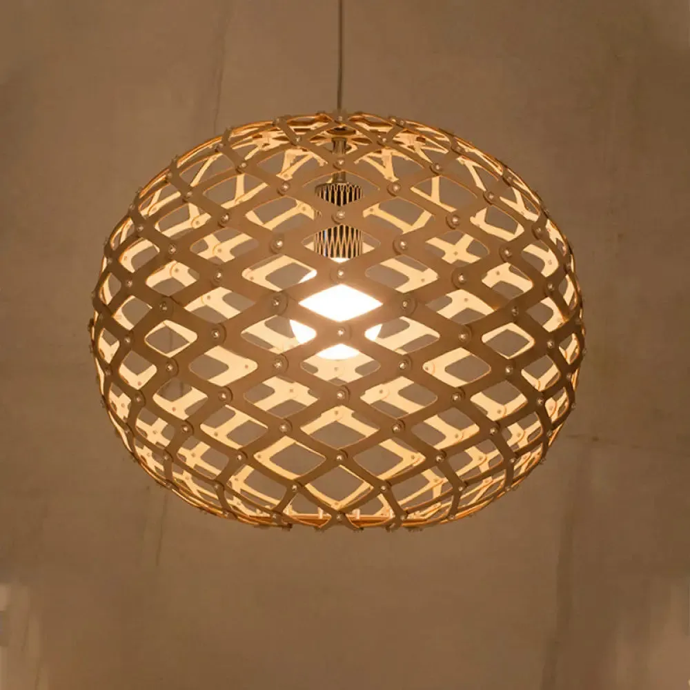 Contemporary Wood Suspension Pendant Light Kit - Global Design, 1 Bulb, Beige, 16"/19.5" Wide