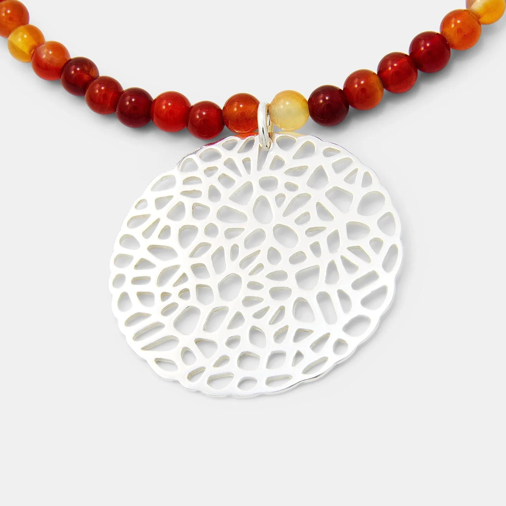 Coral Pendant on Red Agate Beaded Necklace