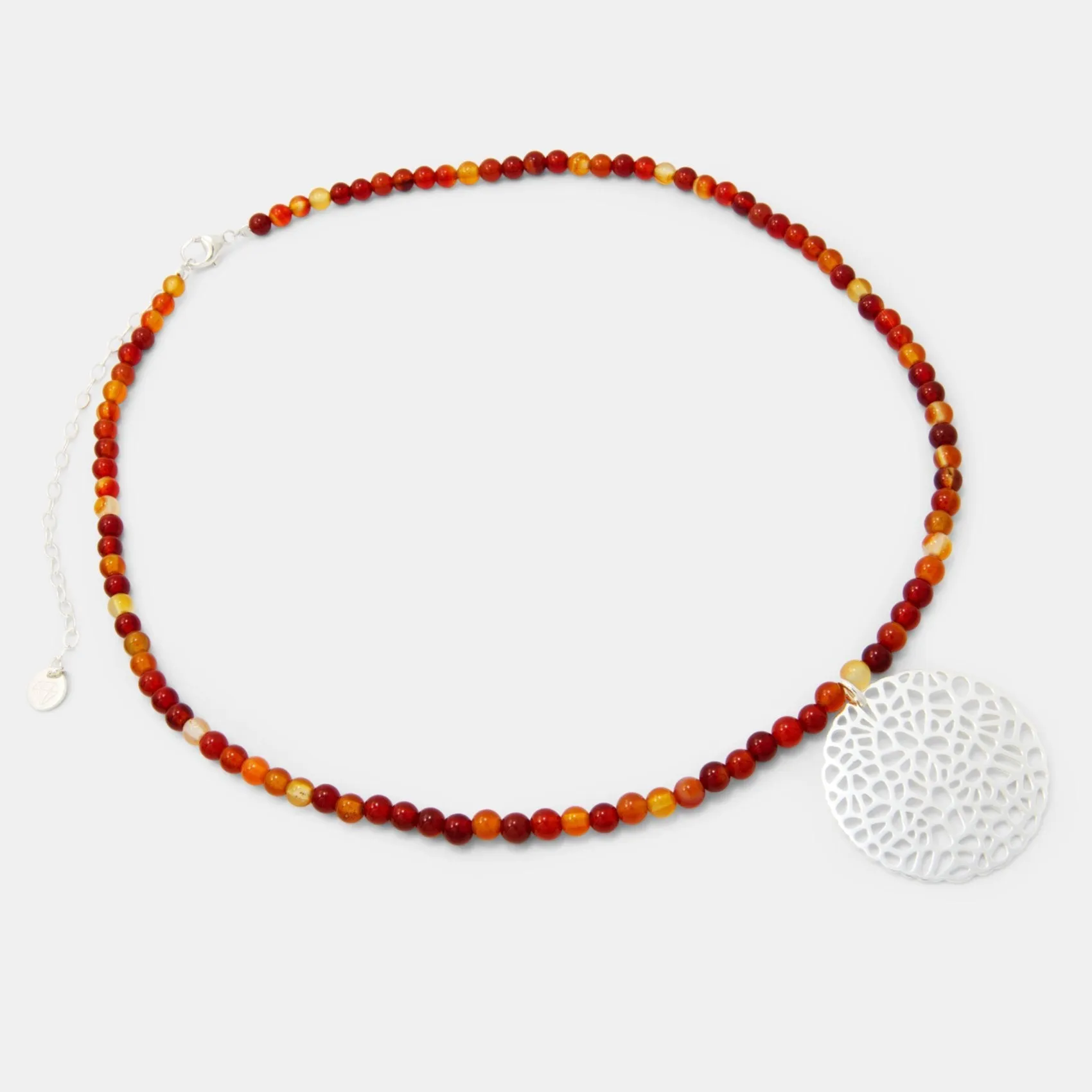 Coral Pendant on Red Agate Beaded Necklace