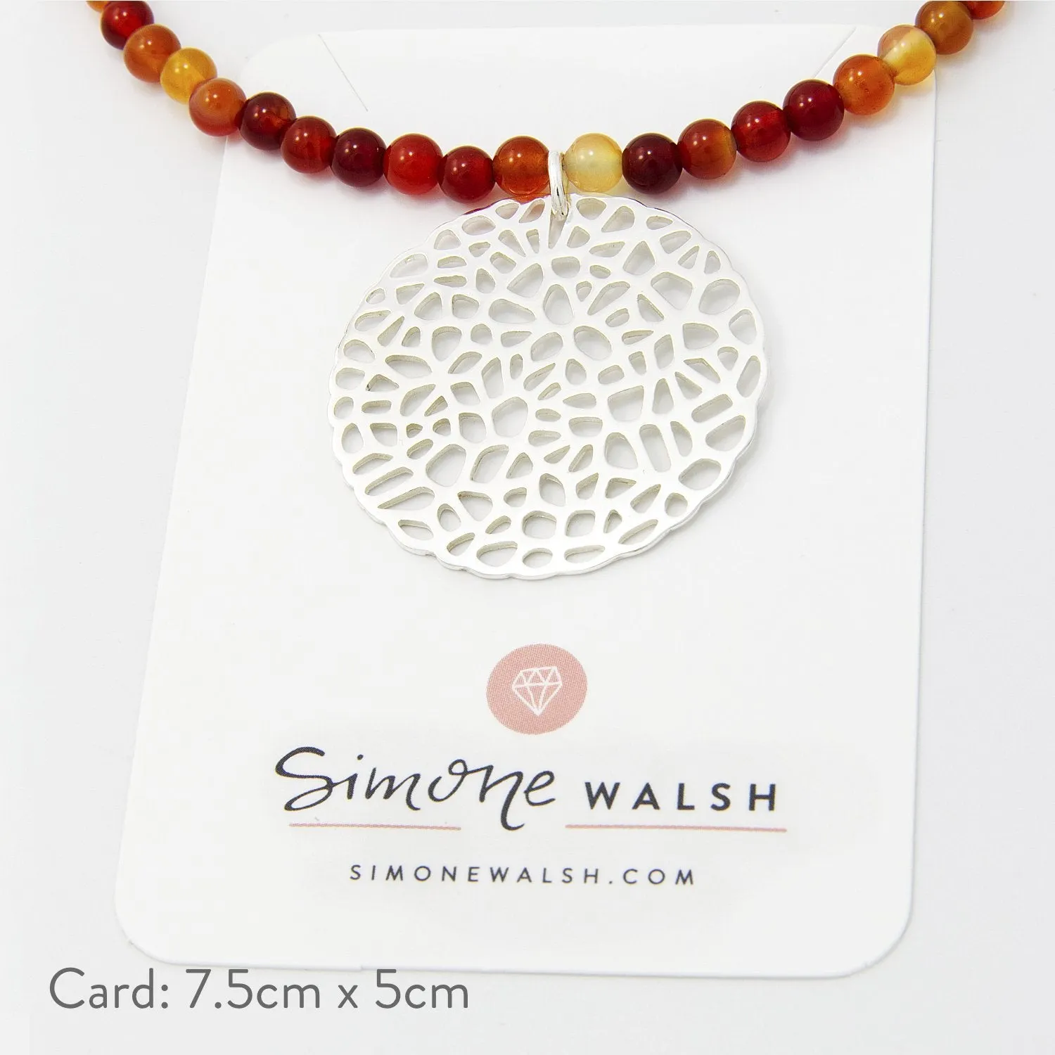Coral Pendant on Red Agate Beaded Necklace