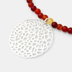 Coral Pendant on Red Agate Beaded Necklace