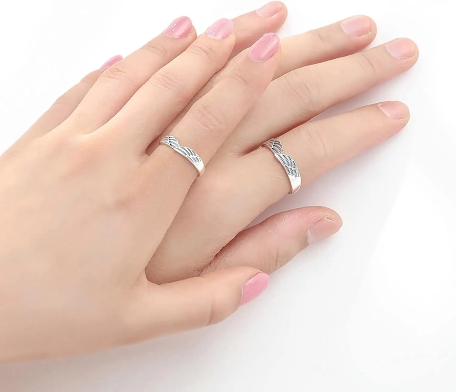 Couple Rings for Him and Her Sets Adjustable, Adjustable Rings 925 Silver with Silver Angel Wing Couple Adjustable Band Jewelry Gift