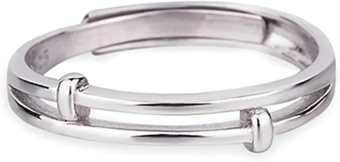 Couples Rings Nickel Free Adjustable, Silver Promise Ring Simple with Hollow Polished Band Couple Adjustable Band Jewelry Gift