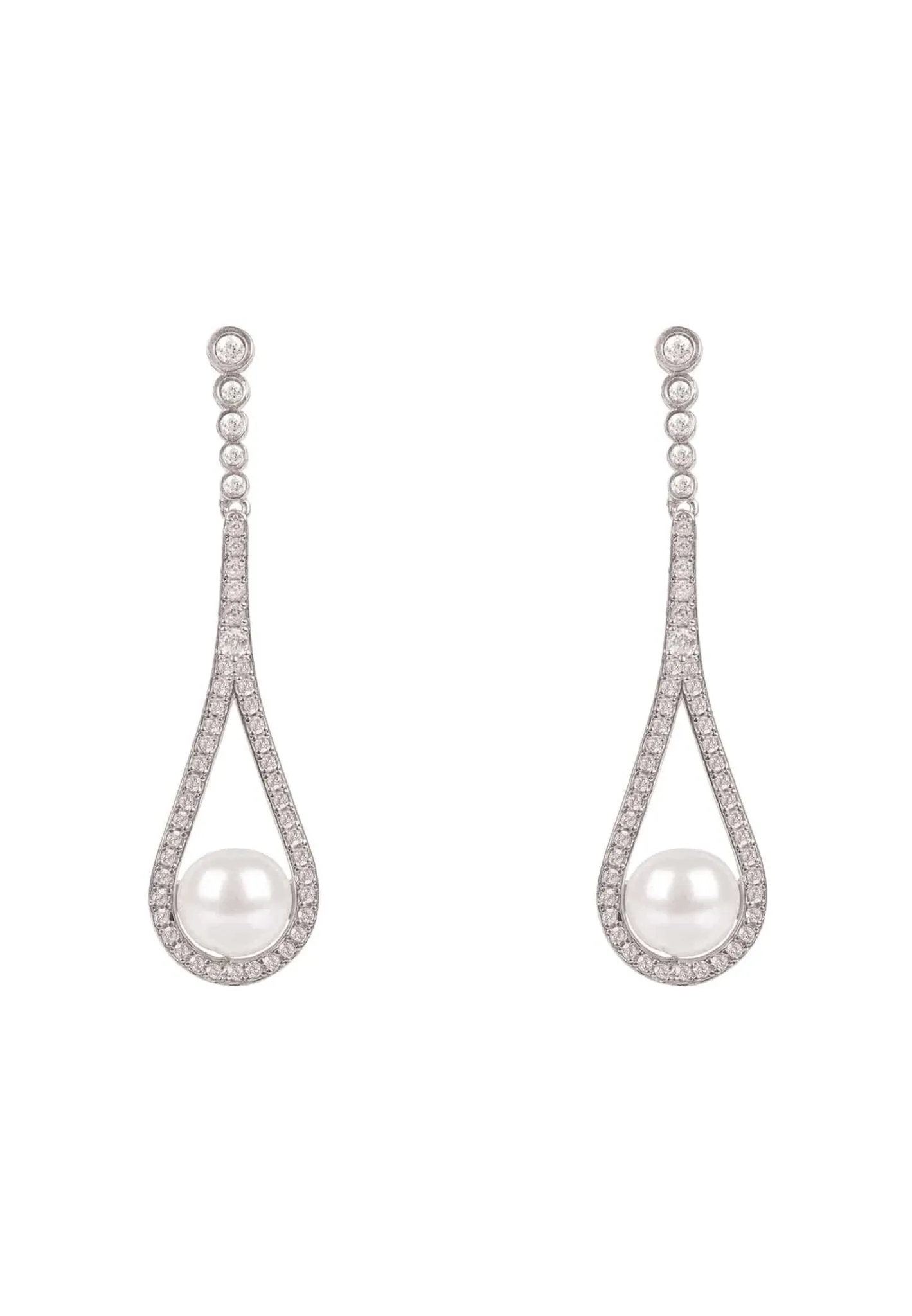 Cradled Pearl Drop Earrings in Silver