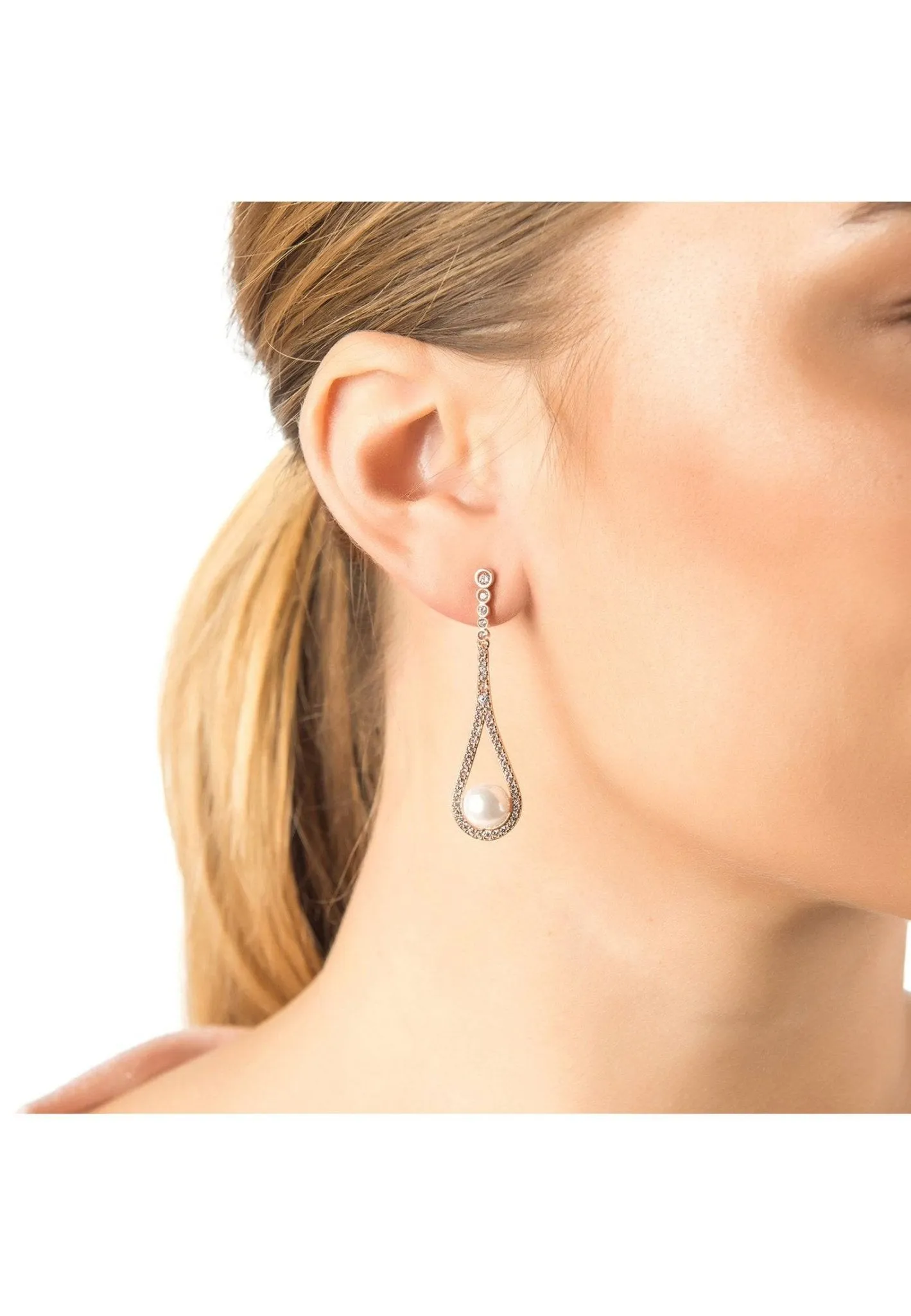 Cradled Pearl Drop Earrings in Silver