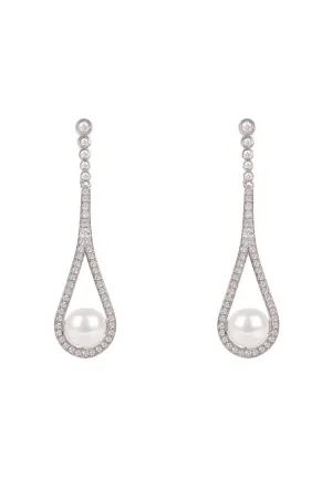 Cradled Pearl Drop Earrings in Silver