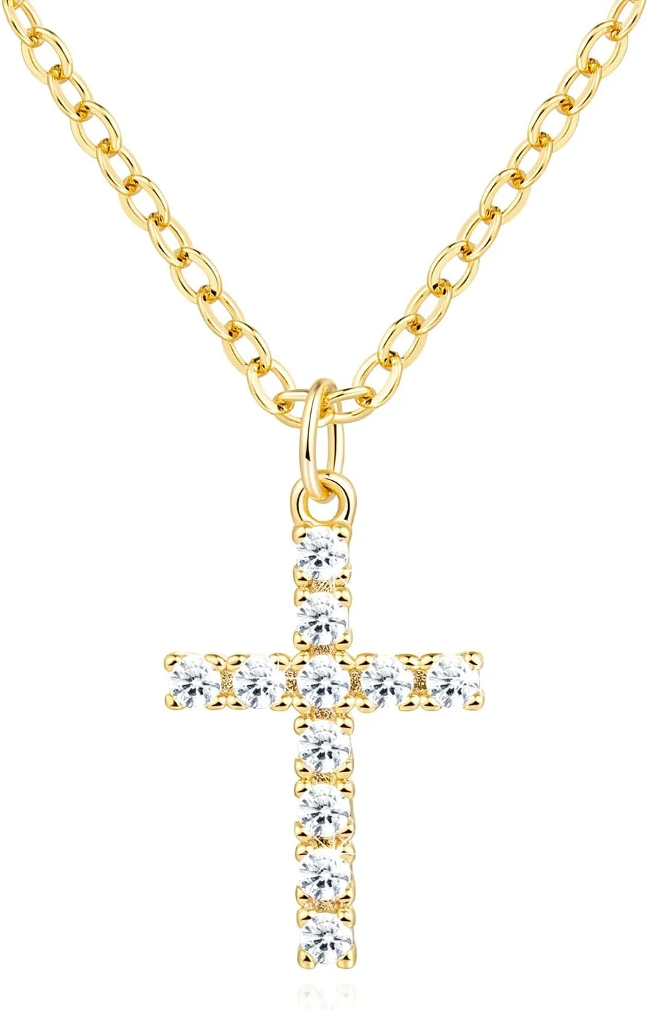 Cross Necklace for Women 14K Gold Cross Necklace Pendant for Women Faithful Gold Necklaces for Womens with CZ Stones