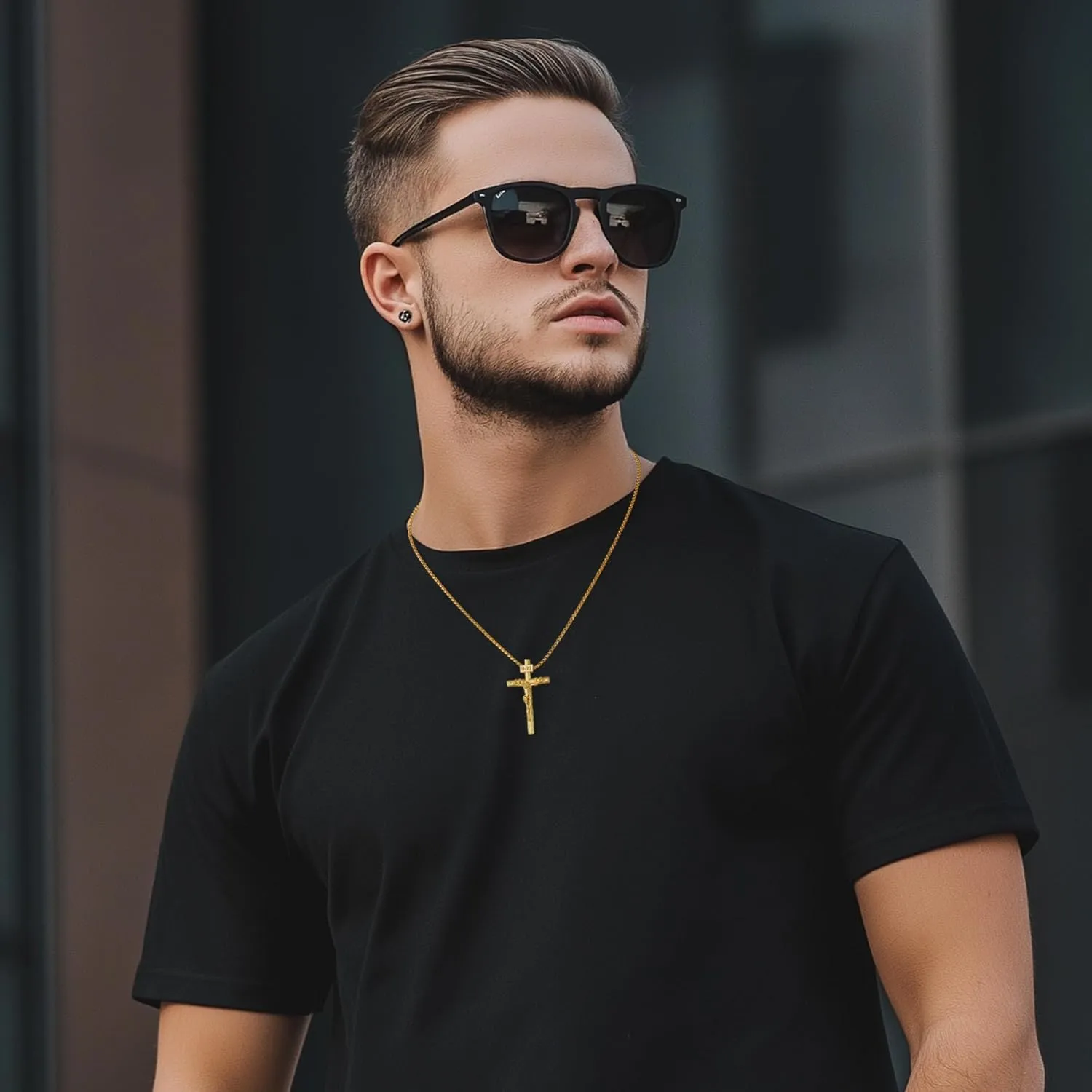 Crucifix Cross Necklace for Men and Women with 18K Gold Plated Exquisite Jesus Pendant and Double Adjustable Necklace Chains 16-30 Inch