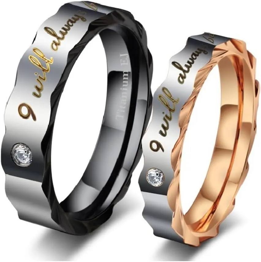 Cubic Zirconia Women Men Titanium Couple Rings for Him and Her Engagement Promise Wedding Bands