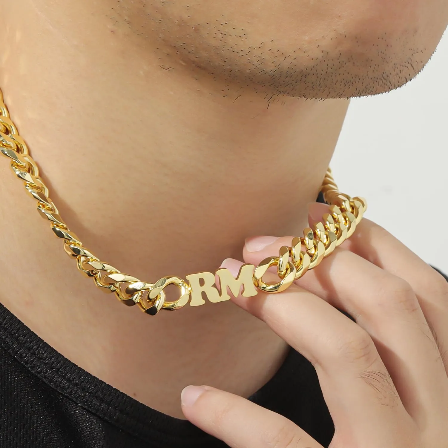 Custom 8mm Thick Cuban Chain Blod Letter Necklace, Letter Name Necklace, Personalized Necklace, Name Choker, Vintage Jewelry For Women Men Valentine's Day Gift (16in, Gold)