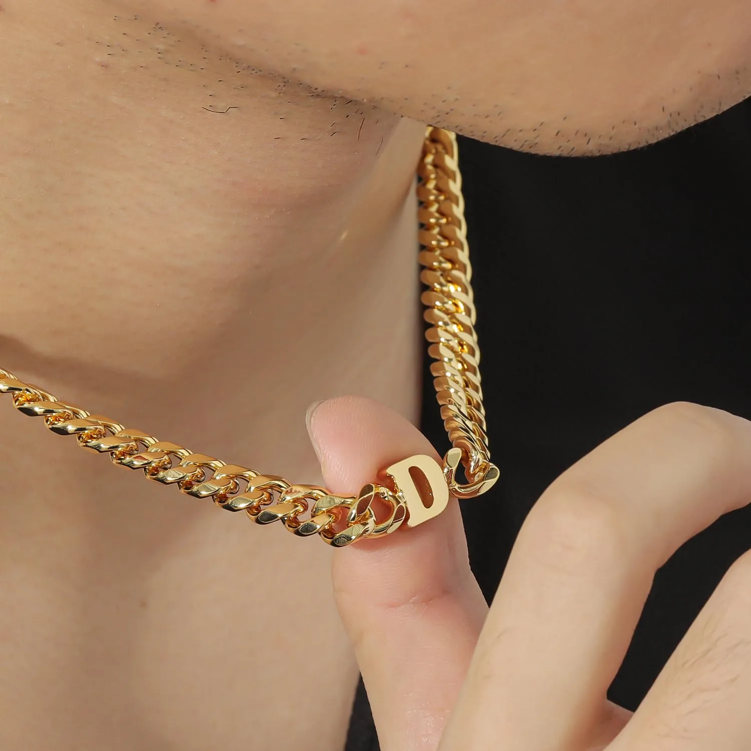 Custom 8mm Thick Cuban Chain Blod Letter Necklace, Letter Name Necklace, Personalized Necklace, Name Choker, Vintage Jewelry For Women Men Valentine's Day Gift (16in, Gold)