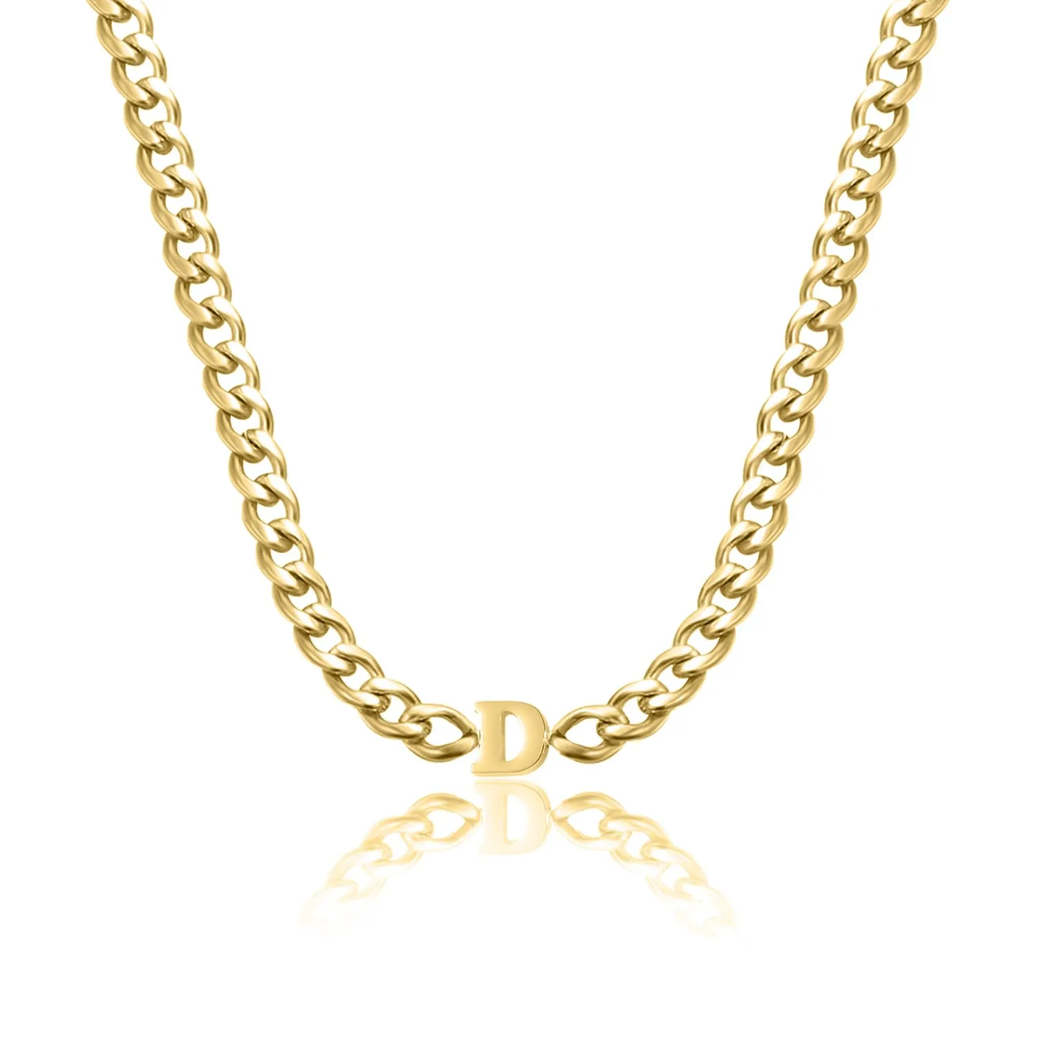 Custom 8mm Thick Cuban Chain Blod Letter Necklace, Letter Name Necklace, Personalized Necklace, Name Choker, Vintage Jewelry For Women Men Valentine's Day Gift (16in, Gold)