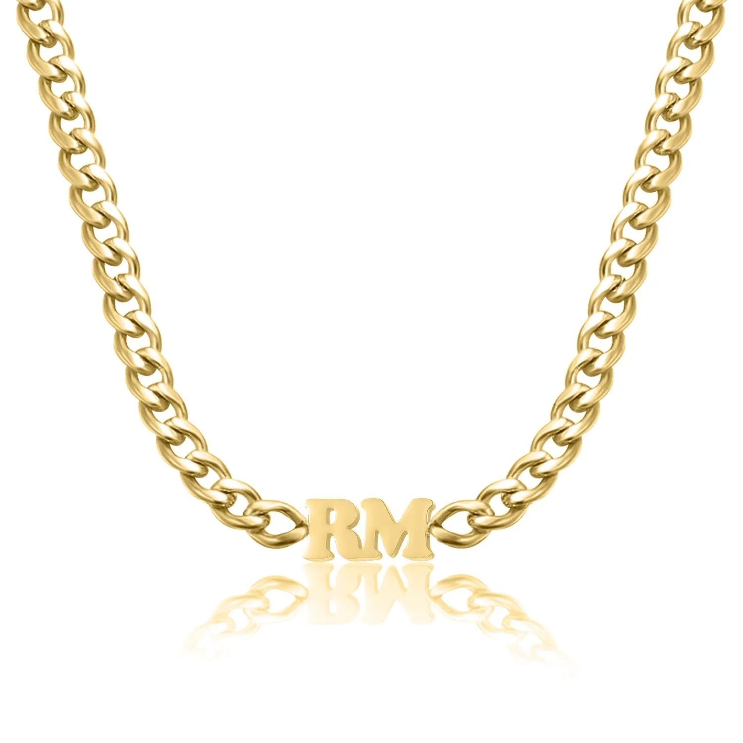 Custom 8mm Thick Cuban Chain Blod Letter Necklace, Letter Name Necklace, Personalized Necklace, Name Choker, Vintage Jewelry For Women Men Valentine's Day Gift (16in, Gold)