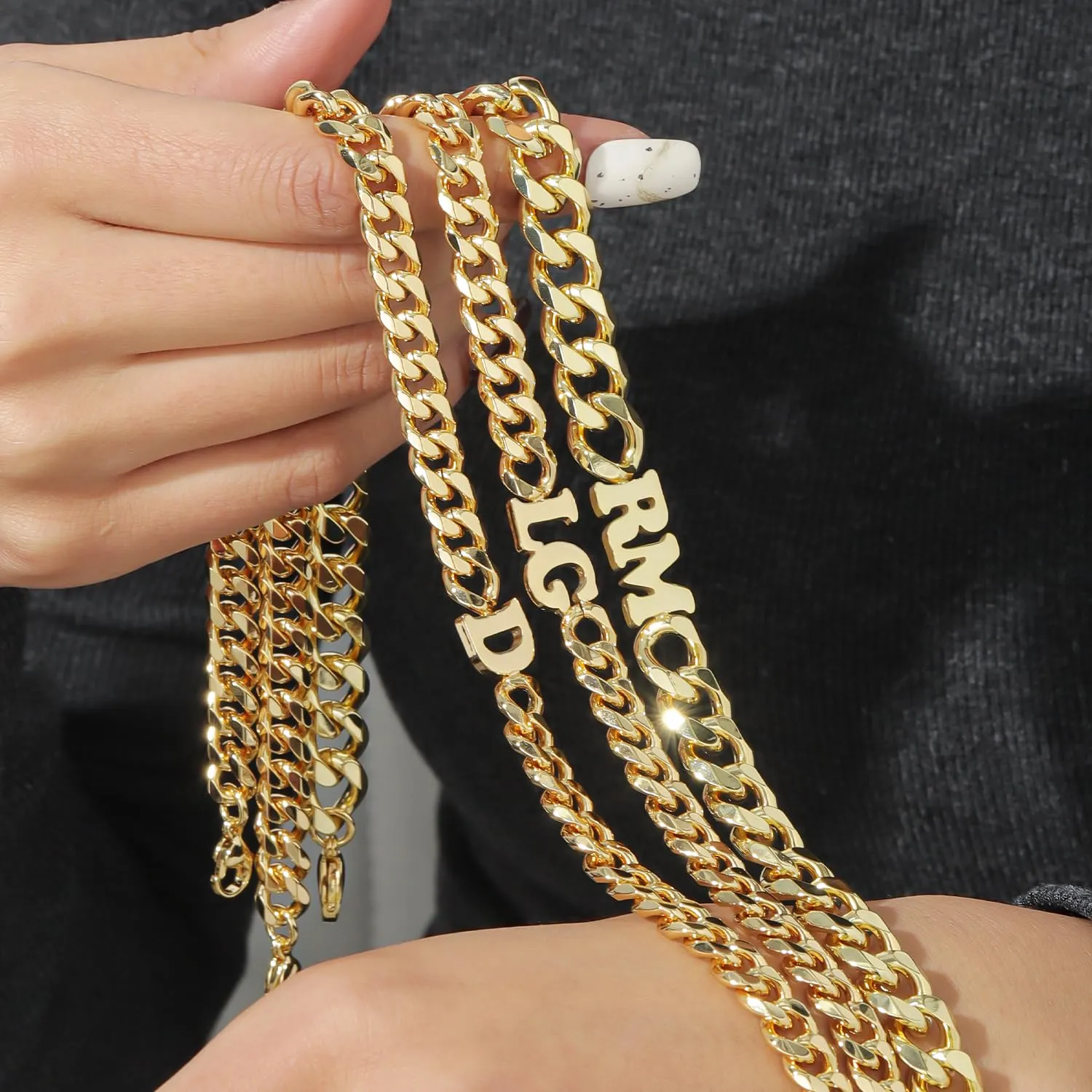 Custom 8mm Thick Cuban Chain Blod Letter Necklace, Letter Name Necklace, Personalized Necklace, Name Choker, Vintage Jewelry For Women Men Valentine's Day Gift (16in, Gold)