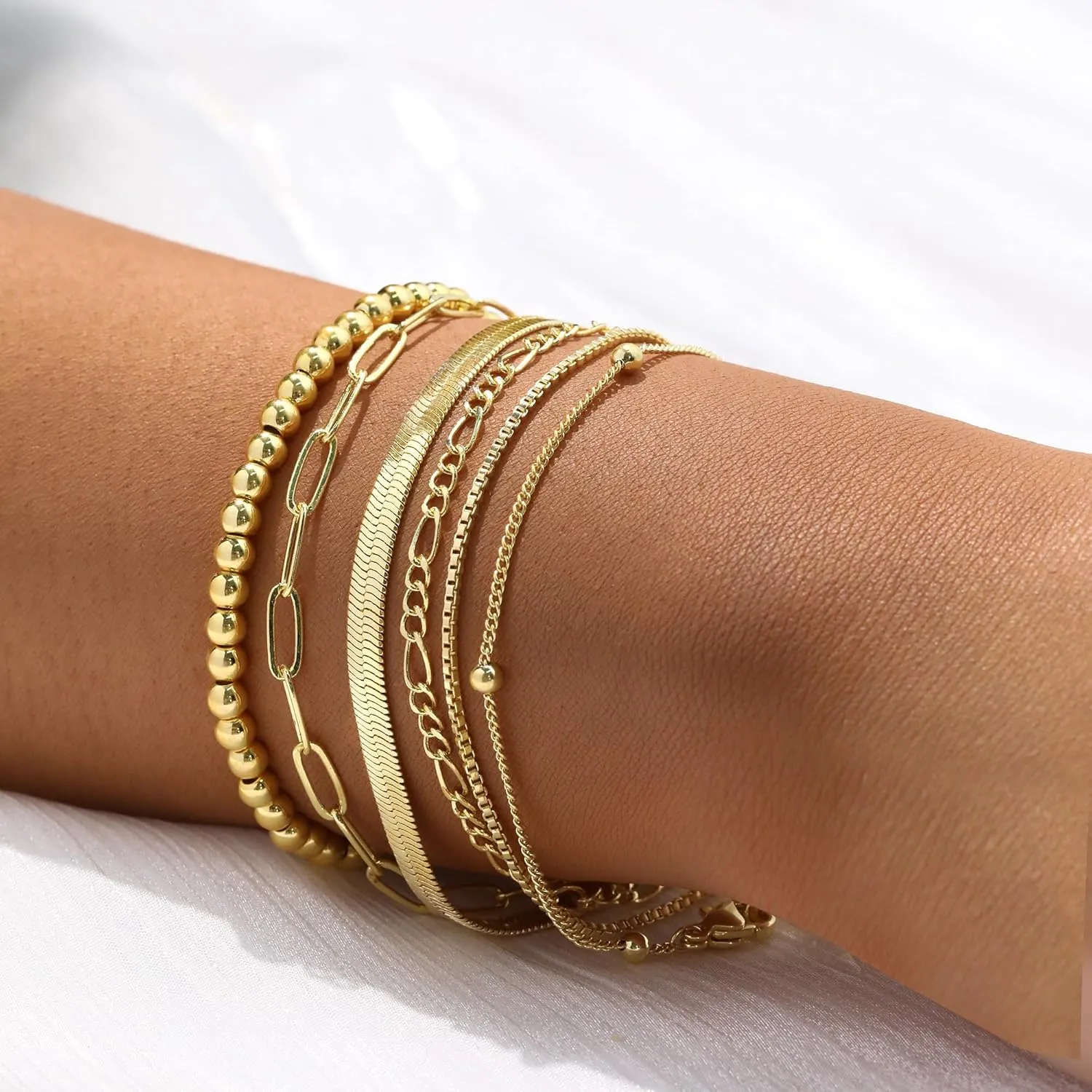 Dainty 14K Gold Bracelets for Women - Waterproof Stackable Gold Bracelet Set - Perfect for Stylish Women