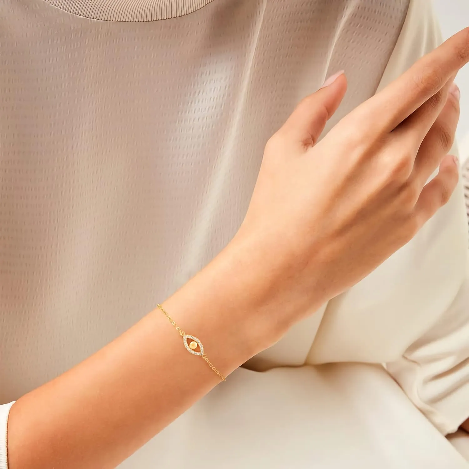 Dainty Gold Bracelets for Women, 14k Gold Plated Beaded Bracelet Evil Eye Bracelet Cross Bracelet Bar Bracelets for Women Thin Gold Bracelets for Women Jewelry Gifts
