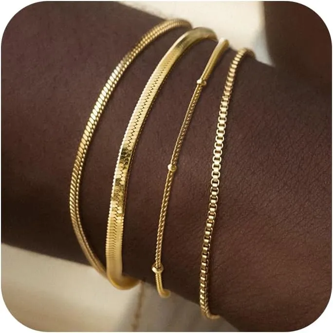 Dainty Gold Bracelets Stack for Women- 14K Gold Plated Bracelet Set Stainless Steel Chain Bracelet Dainty Gold Waterproof Jewelry Sets For Women's Fashion 2025 Trendy