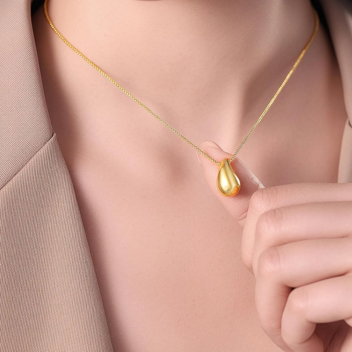 Dainty Gold Necklace for Women, 14K Gold Plated Pear Pendent Necklace Teardrop Pendent Necklace Gold Jewelry for Women