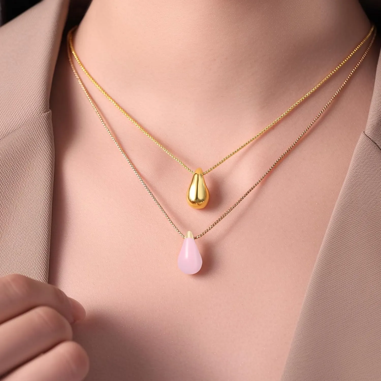 Dainty Gold Necklace for Women, 14K Gold Plated Pear Pendent Necklace Teardrop Pendent Necklace Gold Jewelry for Women
