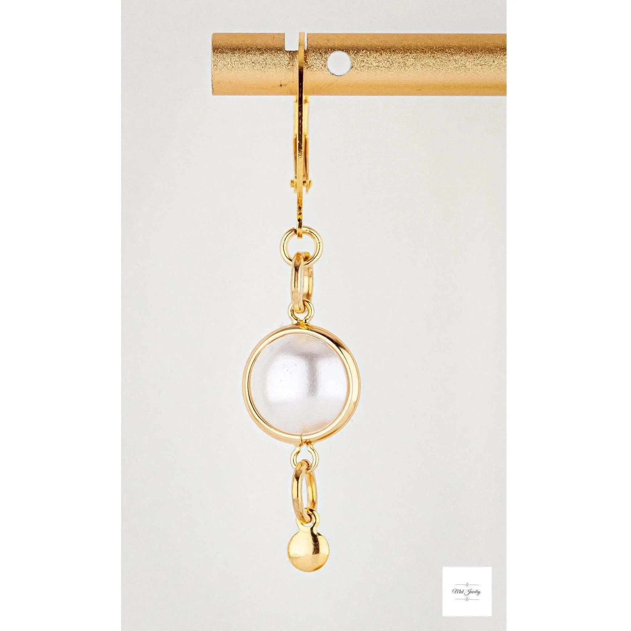 Dainty Pearl and Gold Drop Earrings: White Acrylic Pearl Earrings