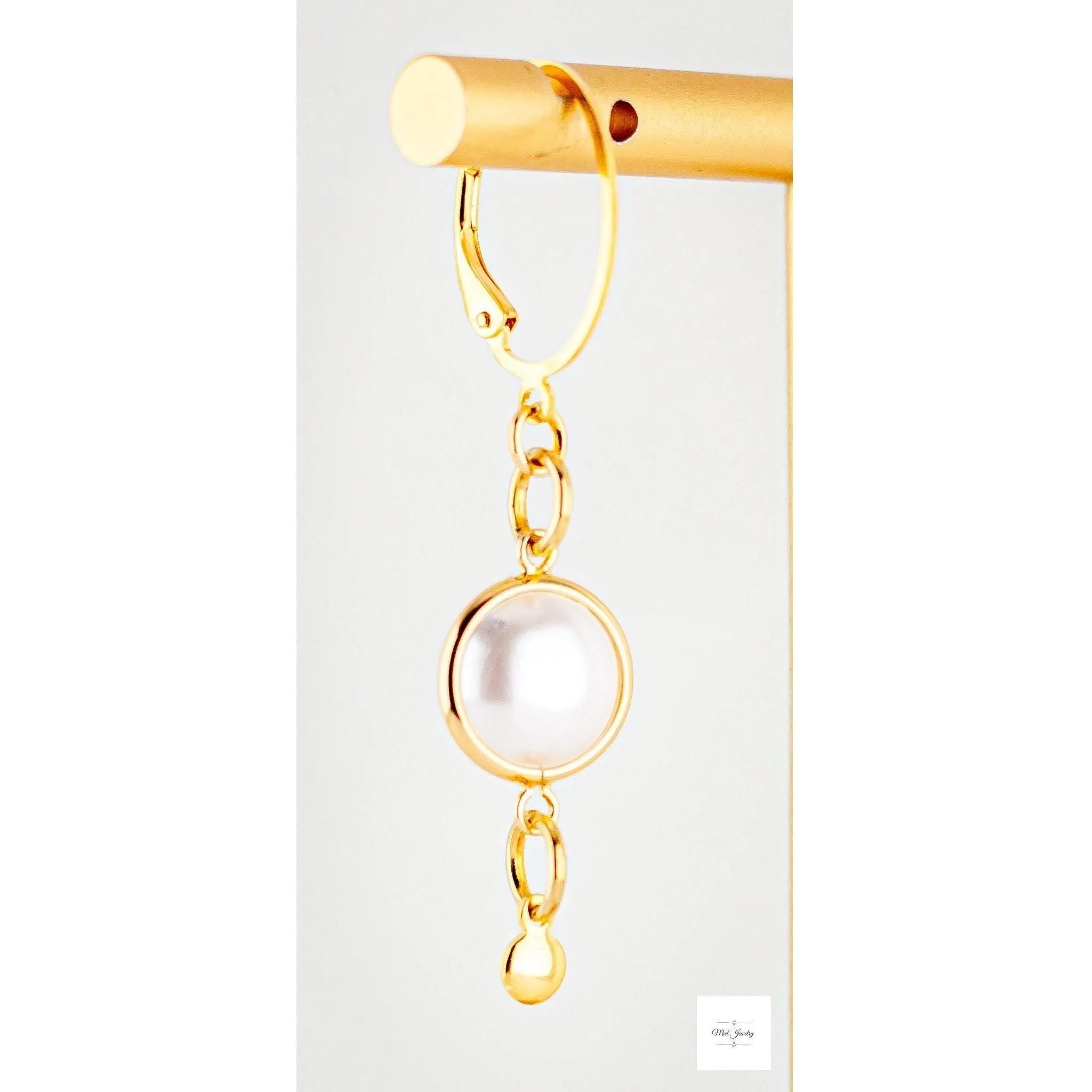 Dainty Pearl and Gold Drop Earrings: White Acrylic Pearl Earrings