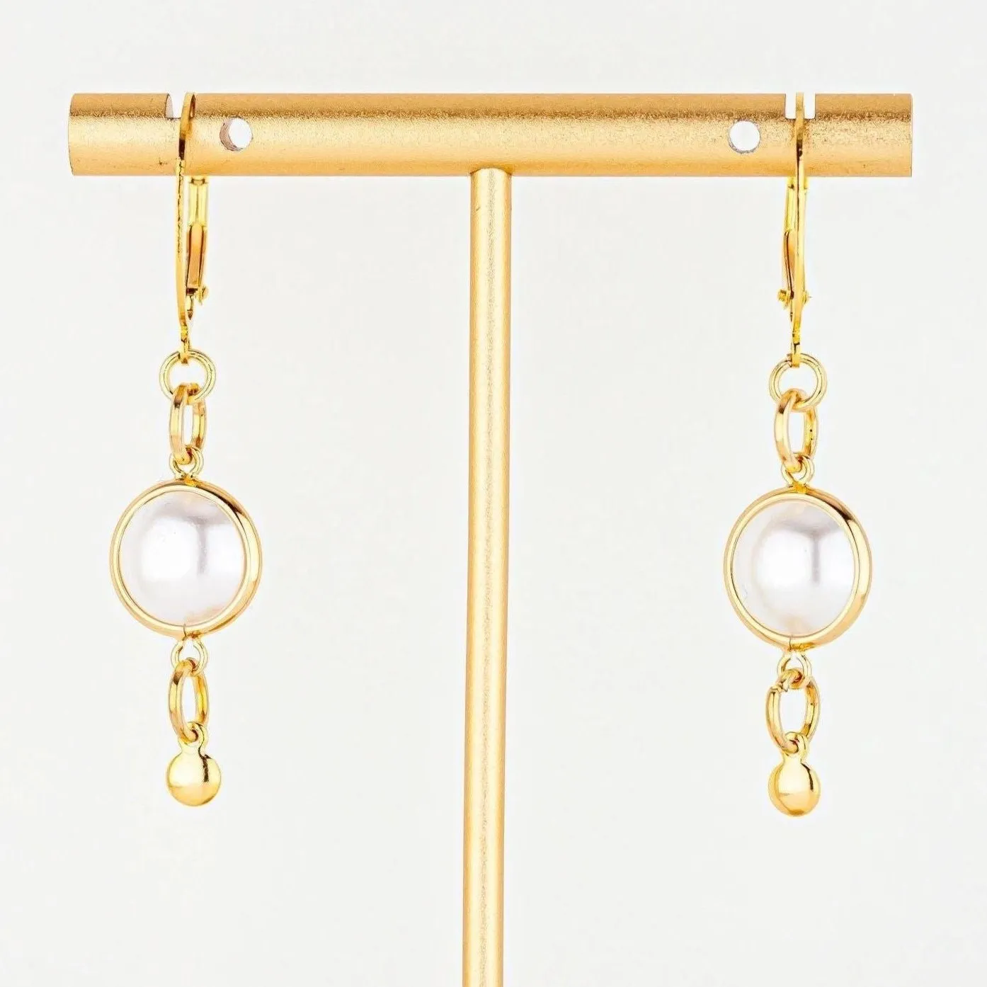 Dainty Pearl and Gold Drop Earrings: White Acrylic Pearl Earrings