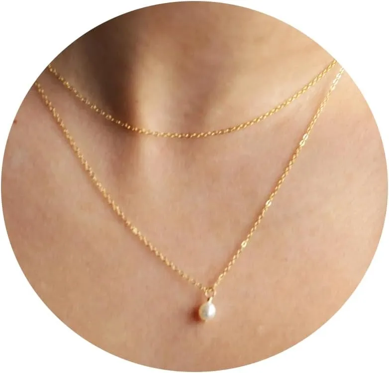 Dainty Pearl Choker Necklace for Women, 14K Gold Plated Handmade Layered Freshwater Pearl Necklace Delicate Necklace Everyday Jewelry