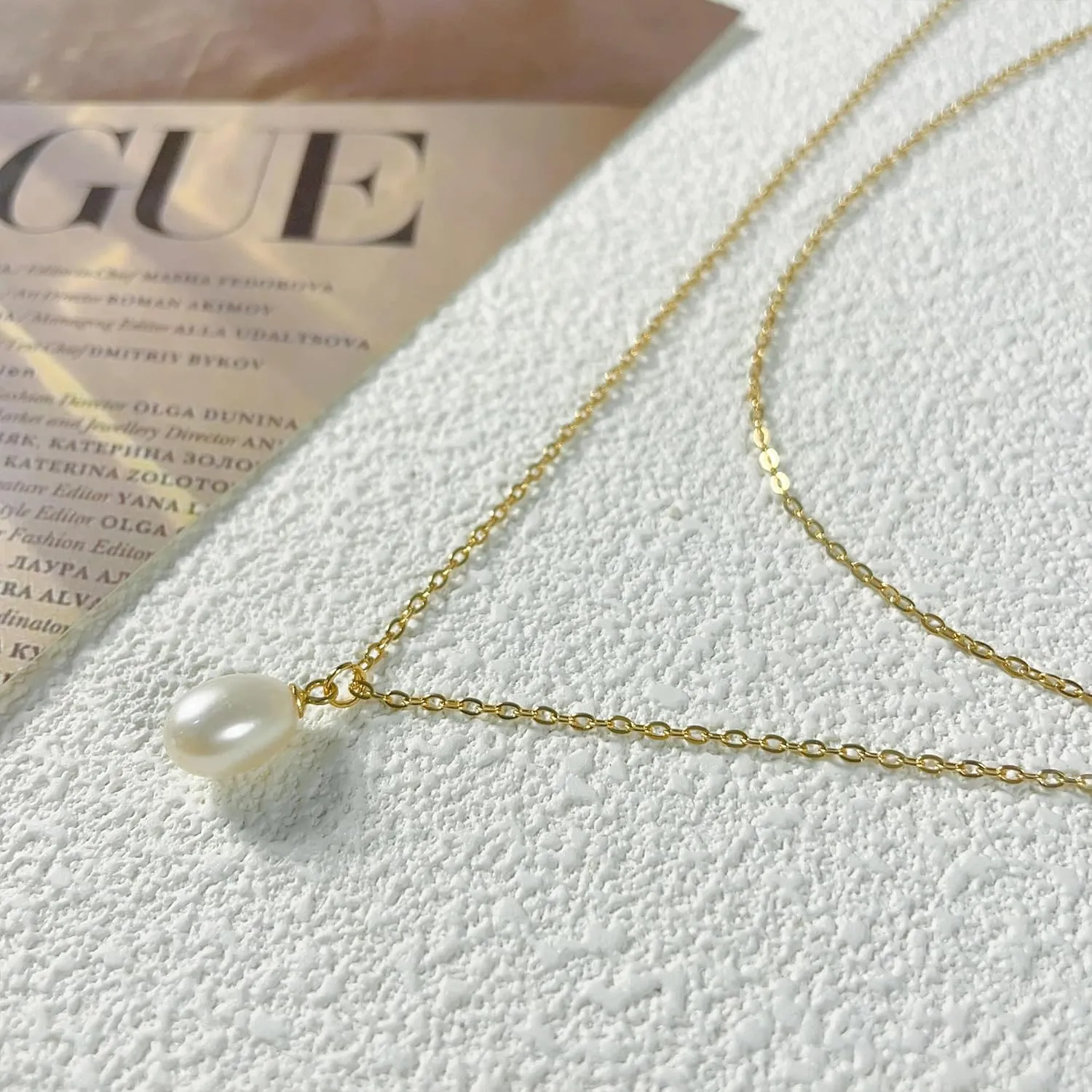 Dainty Pearl Choker Necklace for Women, 14K Gold Plated Handmade Layered Freshwater Pearl Necklace Delicate Necklace Everyday Jewelry