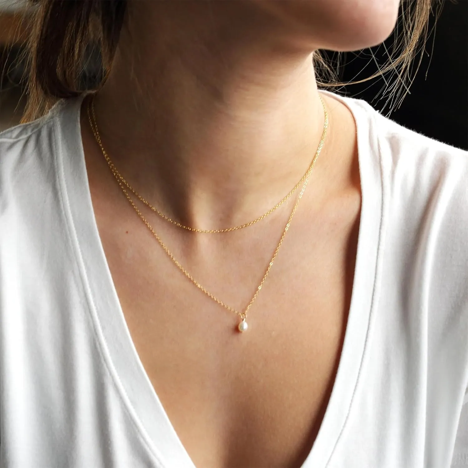 Dainty Pearl Choker Necklace for Women, 14K Gold Plated Handmade Layered Freshwater Pearl Necklace Delicate Necklace Everyday Jewelry