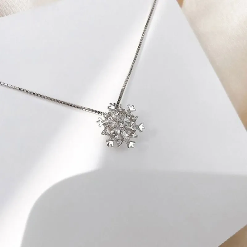Dainty Rhinestone Snowflakes Winter Pendant Necklaces