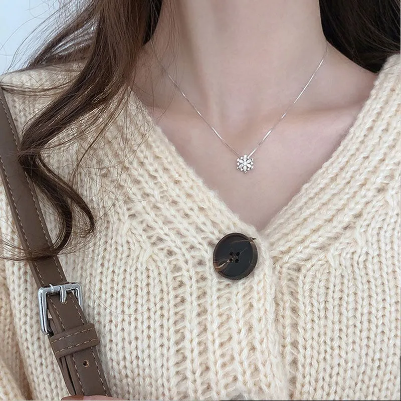 Dainty Rhinestone Snowflakes Winter Pendant Necklaces