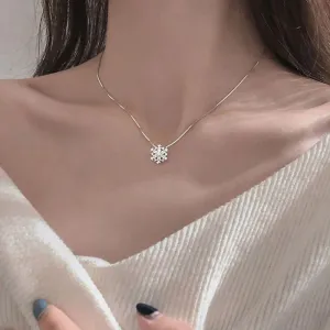 Dainty Rhinestone Snowflakes Winter Pendant Necklaces