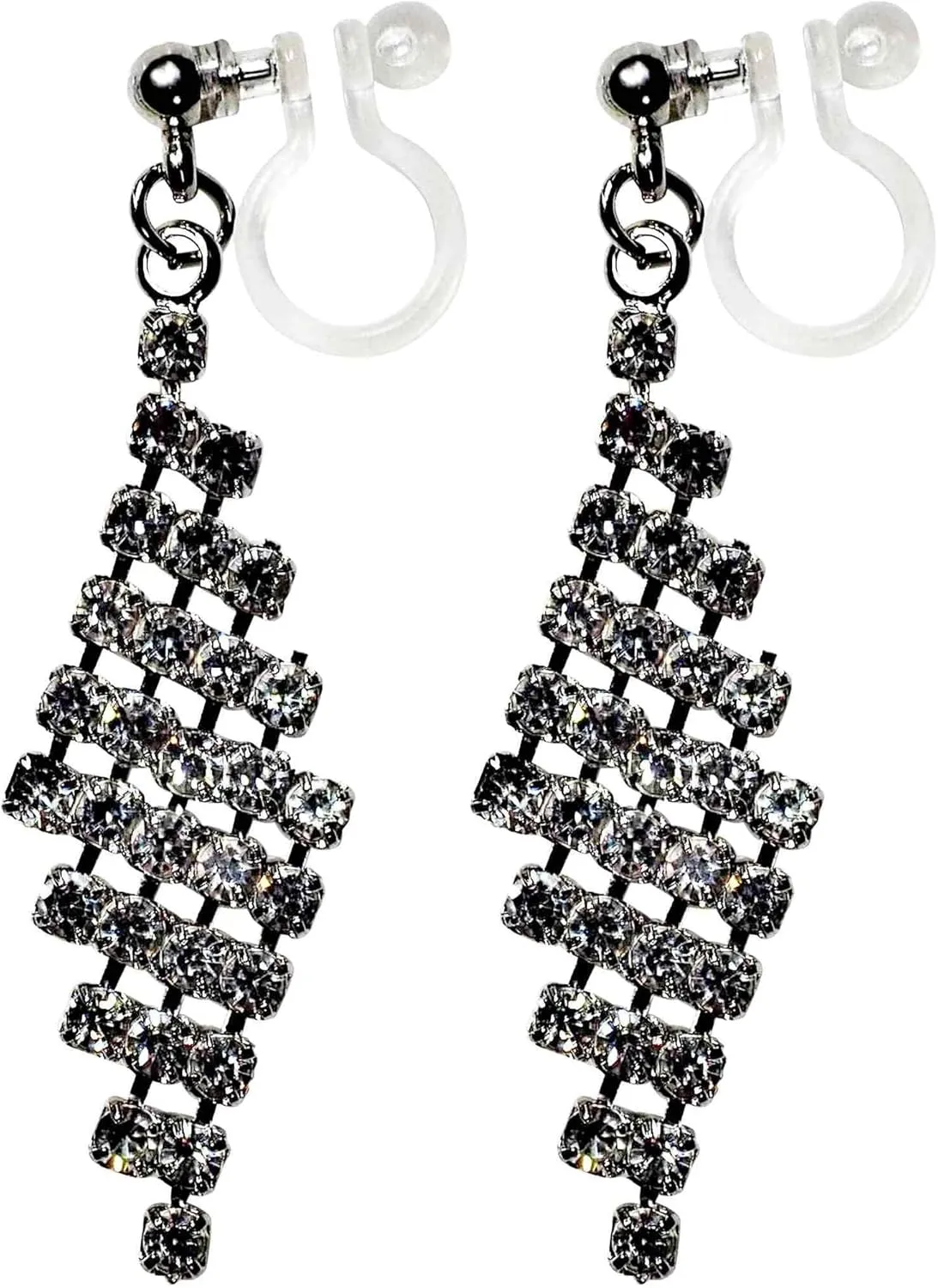 Dangle Silver Invisible Clip On Earrings for Women Not Pierced Gold Crystal Rhinestone Comfortable Hoop Fringe Long Chain Clip On Earrings Miyabi Grace
