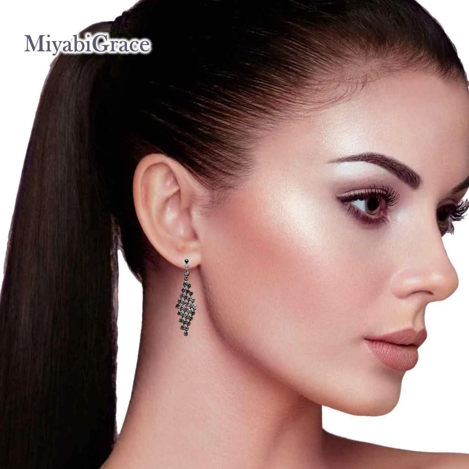 Dangle Silver Invisible Clip On Earrings for Women Not Pierced Gold Crystal Rhinestone Comfortable Hoop Fringe Long Chain Clip On Earrings Miyabi Grace