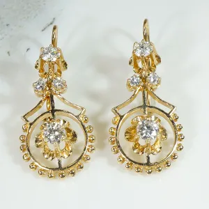 Darling Diamond & 14k Gold Drop Earrings c.1900