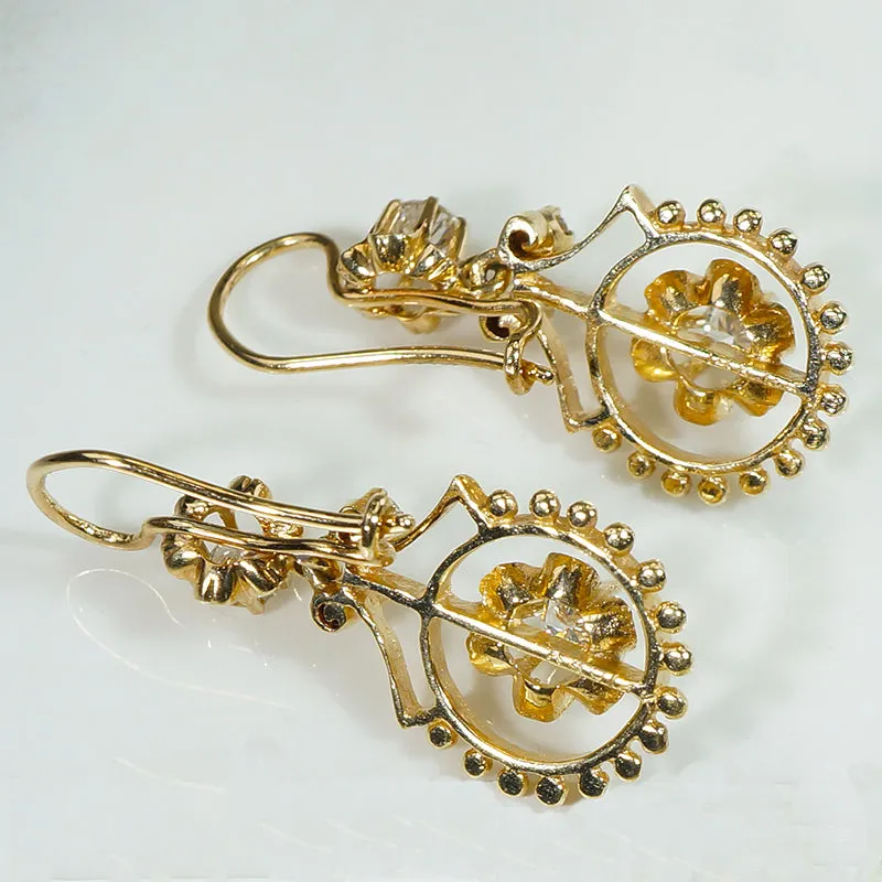 Darling Diamond & 14k Gold Drop Earrings c.1900