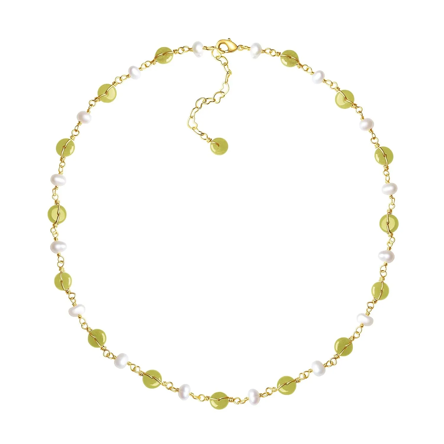 DAUMIER Freshwater Pearl Green Aventurine Jade Choker Necklace 18inch Jewelry Birthday Gift for Mom Women