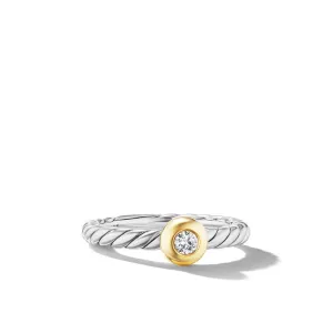 David Yurman Petite Cable Sterling Silver with 14K Yellow Gold and Center Diamond 2.8mm Ring - Size 7
