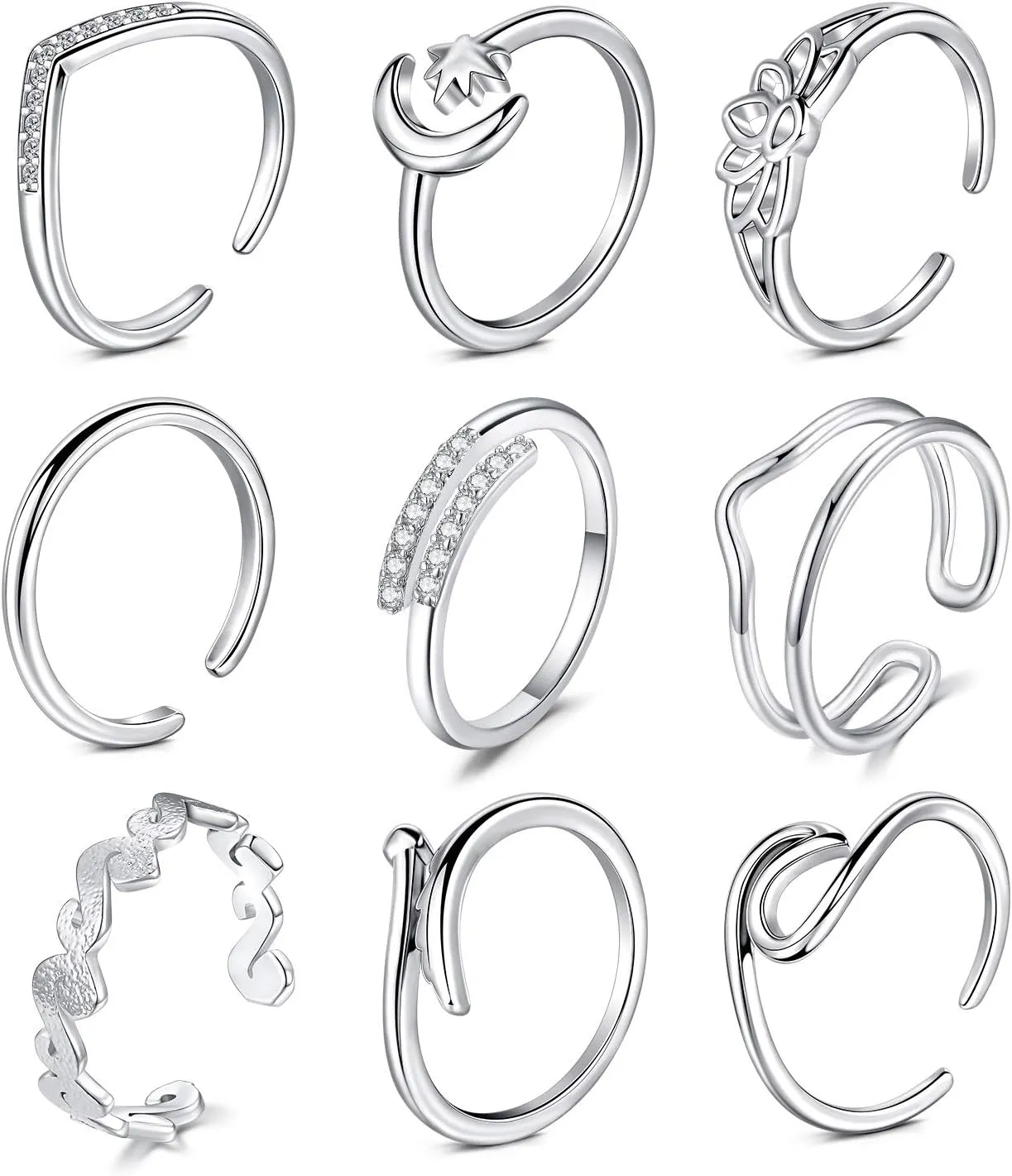 D.Bella Adjustable Toe Rings for Women Summer Beach Rose Gold Silver Hypoallergenic Open Toe Ring Set Finger Foot Jewelry