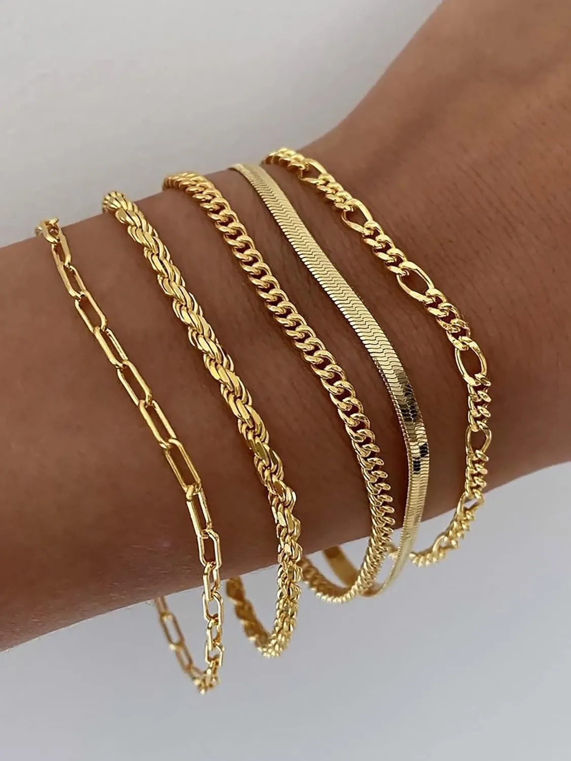 DEARMAY Gold Bracelets - Real 14K Women's Cute Tennis Cubic Beaded Link Paperclip Dainty Bracelet Pack