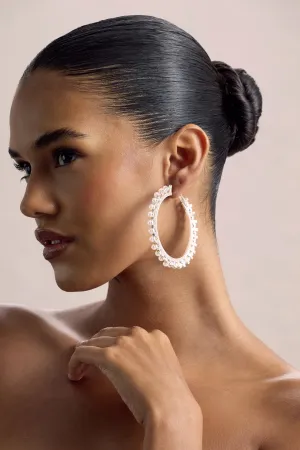 Delfina | Silver Pearl Hoops Earrings