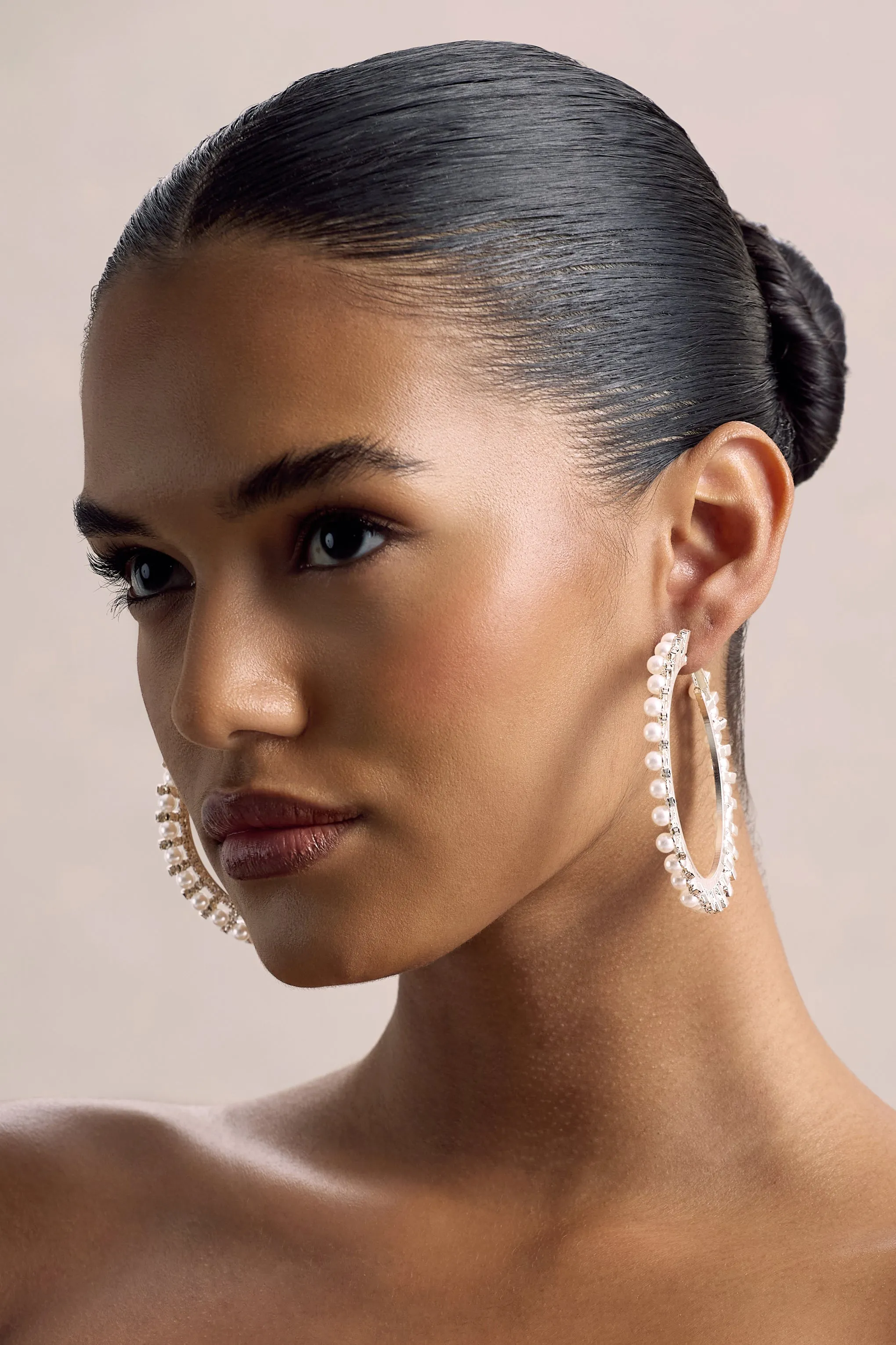 Delfina | Silver Pearl Hoops Earrings