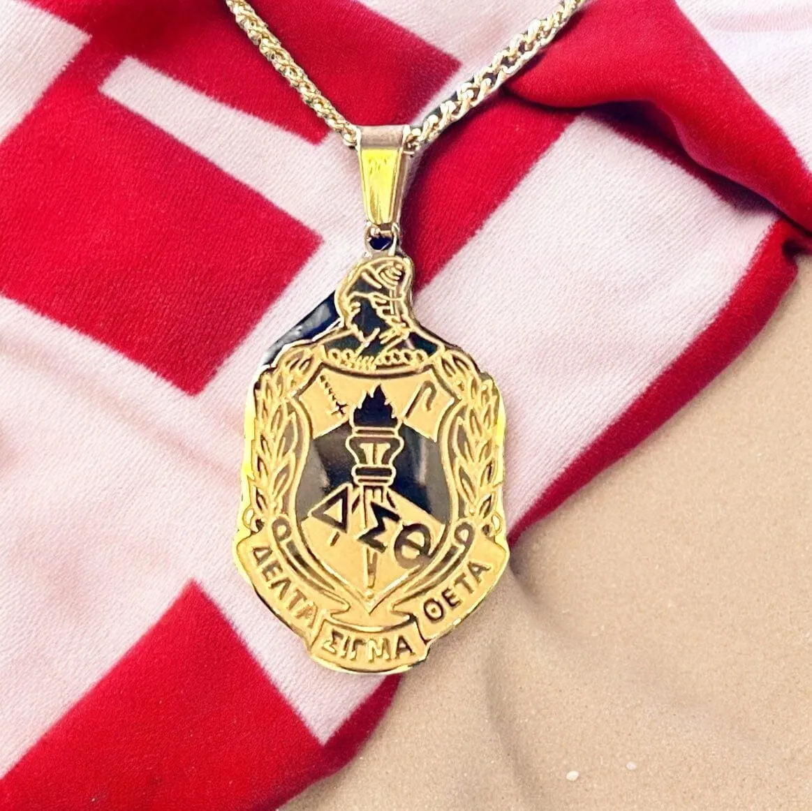 Delta Sigma Theta Stainless Steel Pendant Shield Necklace